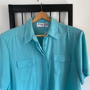 Womans Aqua Button Short Sleeve Shirt by Joanna Plus Size 2X